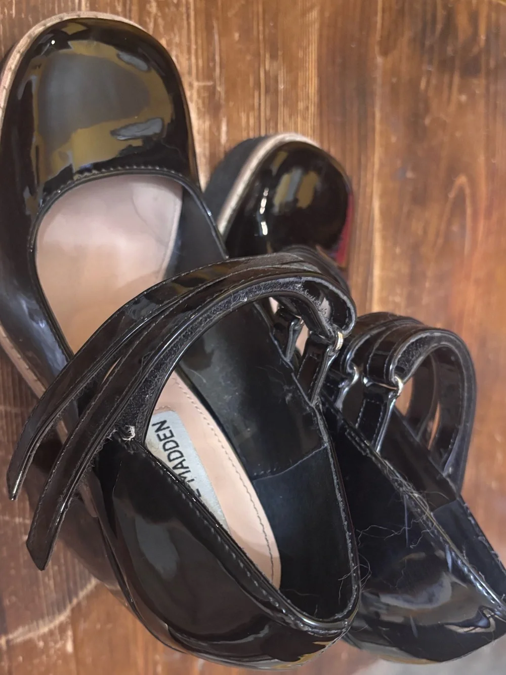 Steve Madden Black Patent Double-Strap Platform Heels